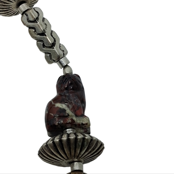 Vintage Jasper Cat Jewelry Set- Bold 80s Statement Necklace + Earrings - Picture 4 of 13